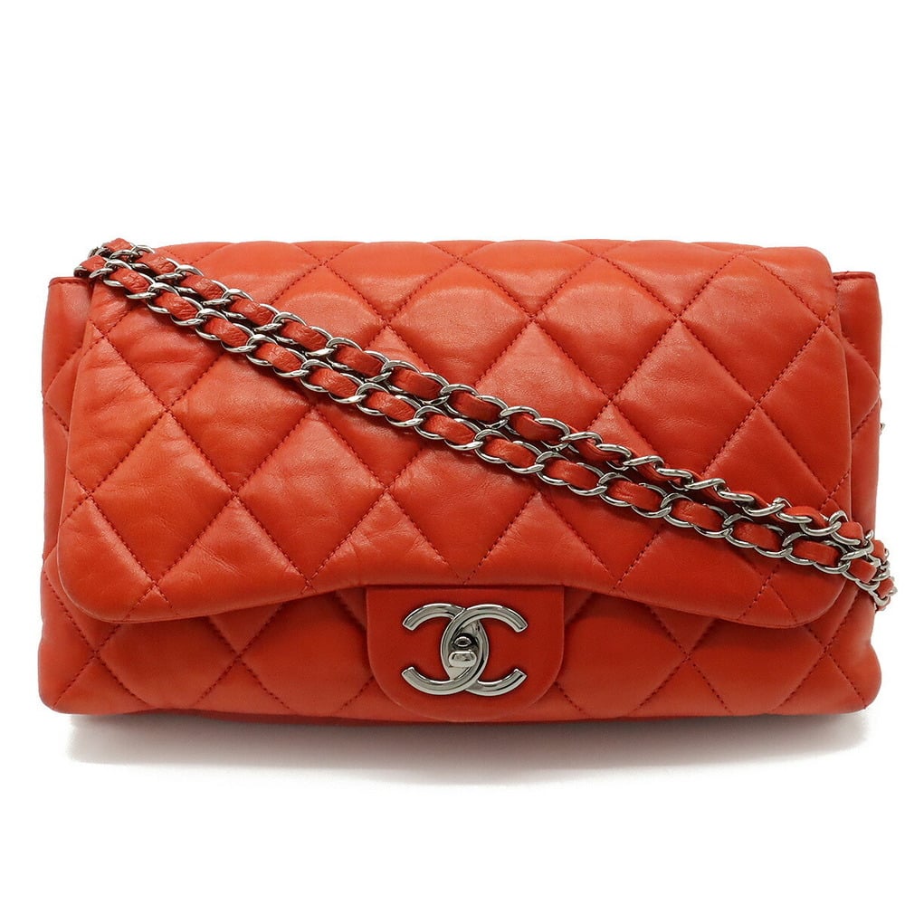 CHANEL Chanel matelasse here mark chain shoulder bag accordion leather  blood orange