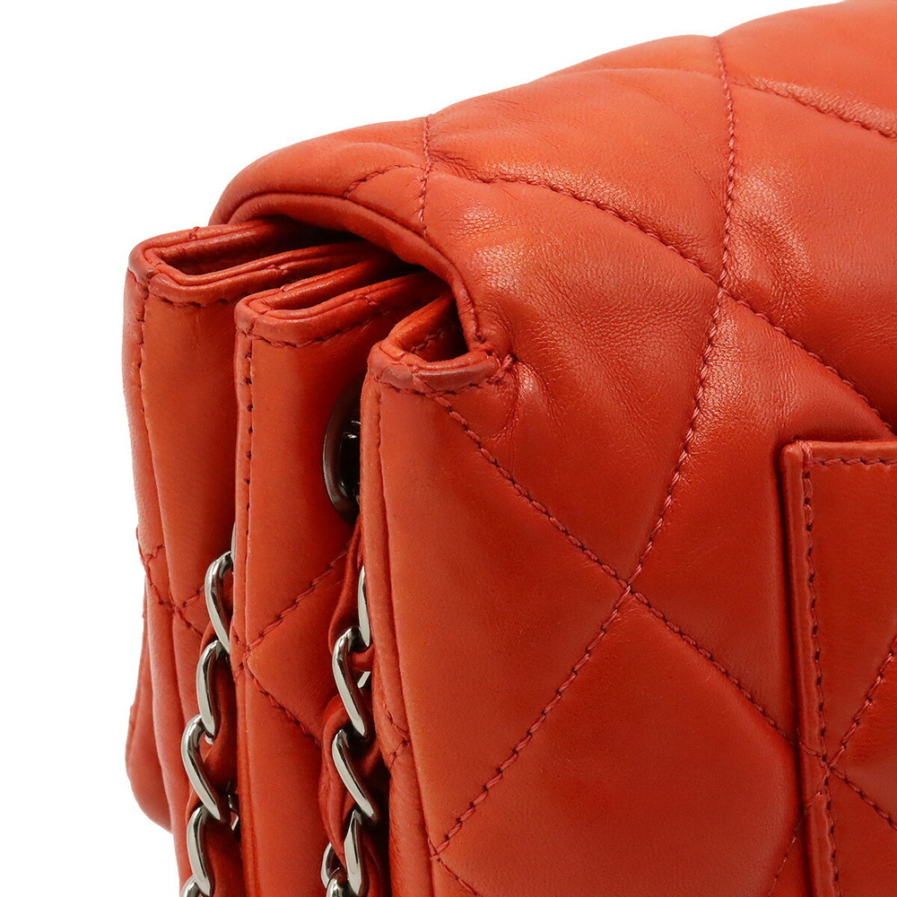 CHANEL Chanel matelasse here mark chain shoulder bag accordion leather  blood orange