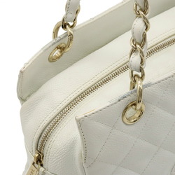 CHANEL Chanel matelasse chain tote bag shoulder caviar skin leather white