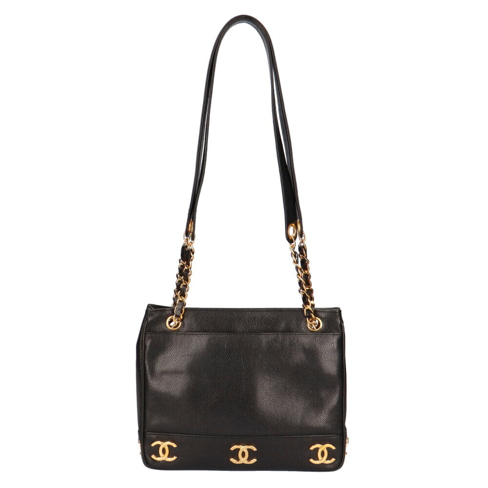 Chanel CHANEL Chain Triple Coco Shoulder Bag Caviar Skin Black Women's