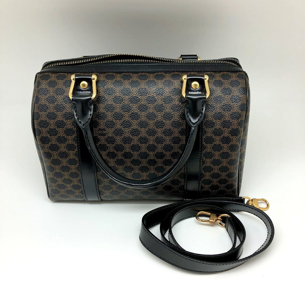 CELINE Celine Macadam Pattern Mini Boston Bag Black Gold Hardware