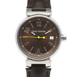 Louis Vuitton Tambour Forever Q121P Stainless Steel x Leather Brown Quartz  Analog Display Women's Silver Shell Dial Watch
