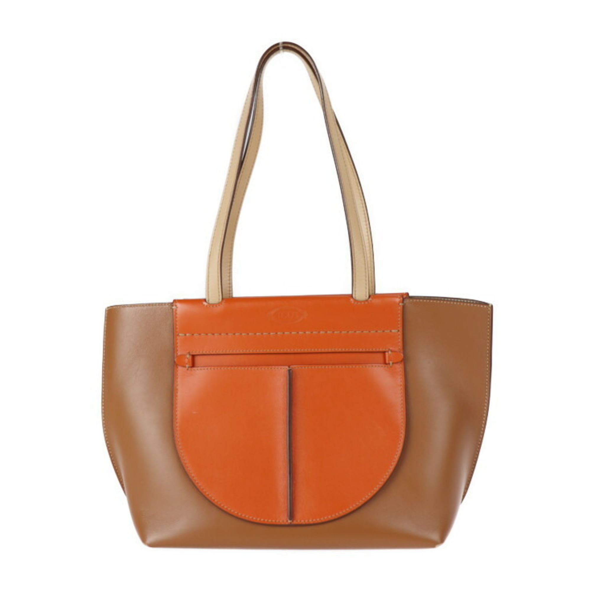 TOD'S Tod's Tasca Tote Bag Leather Brown Orange Beige Shoulder