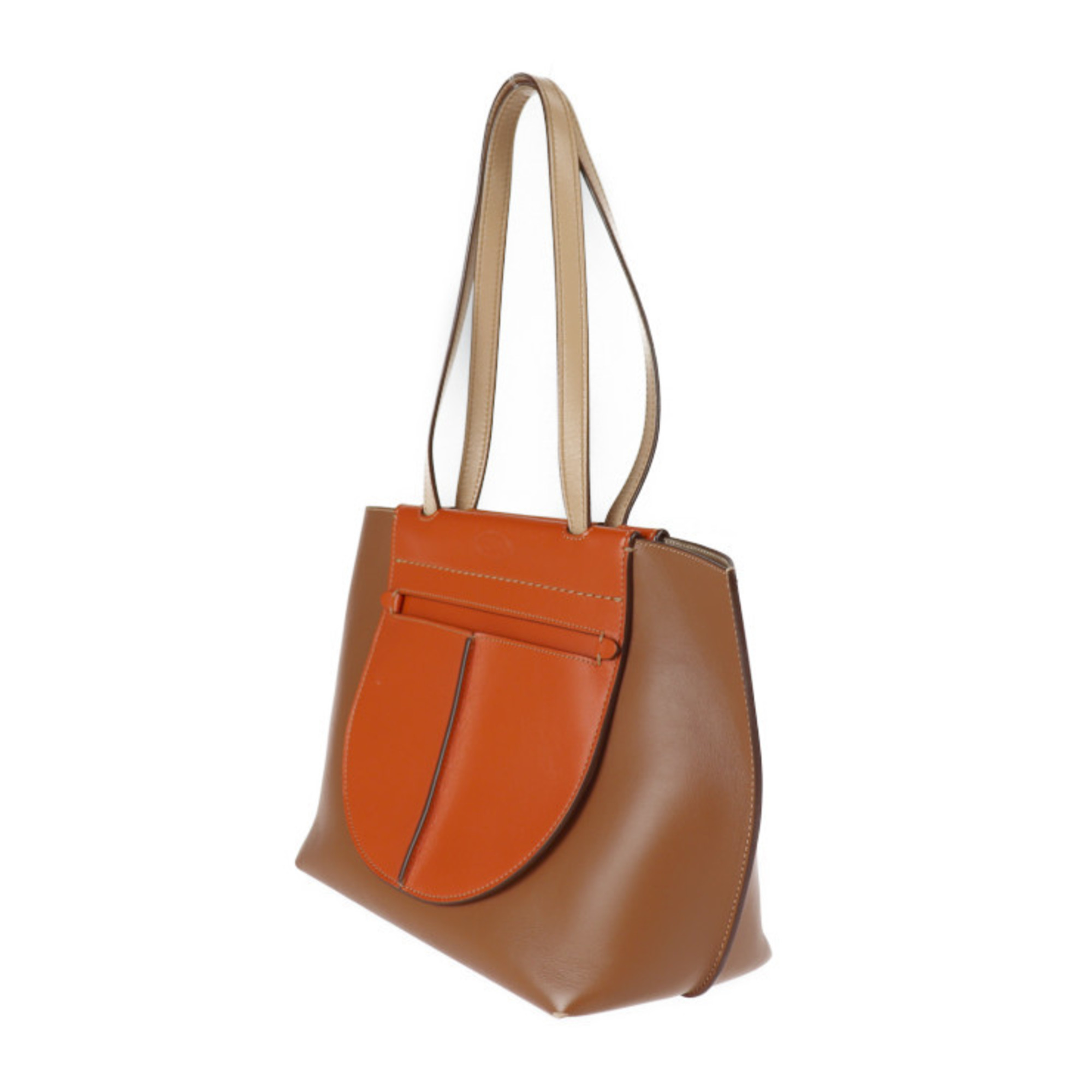 TOD'S Tod's Tasca Tote Bag Leather Brown Orange Beige Shoulder