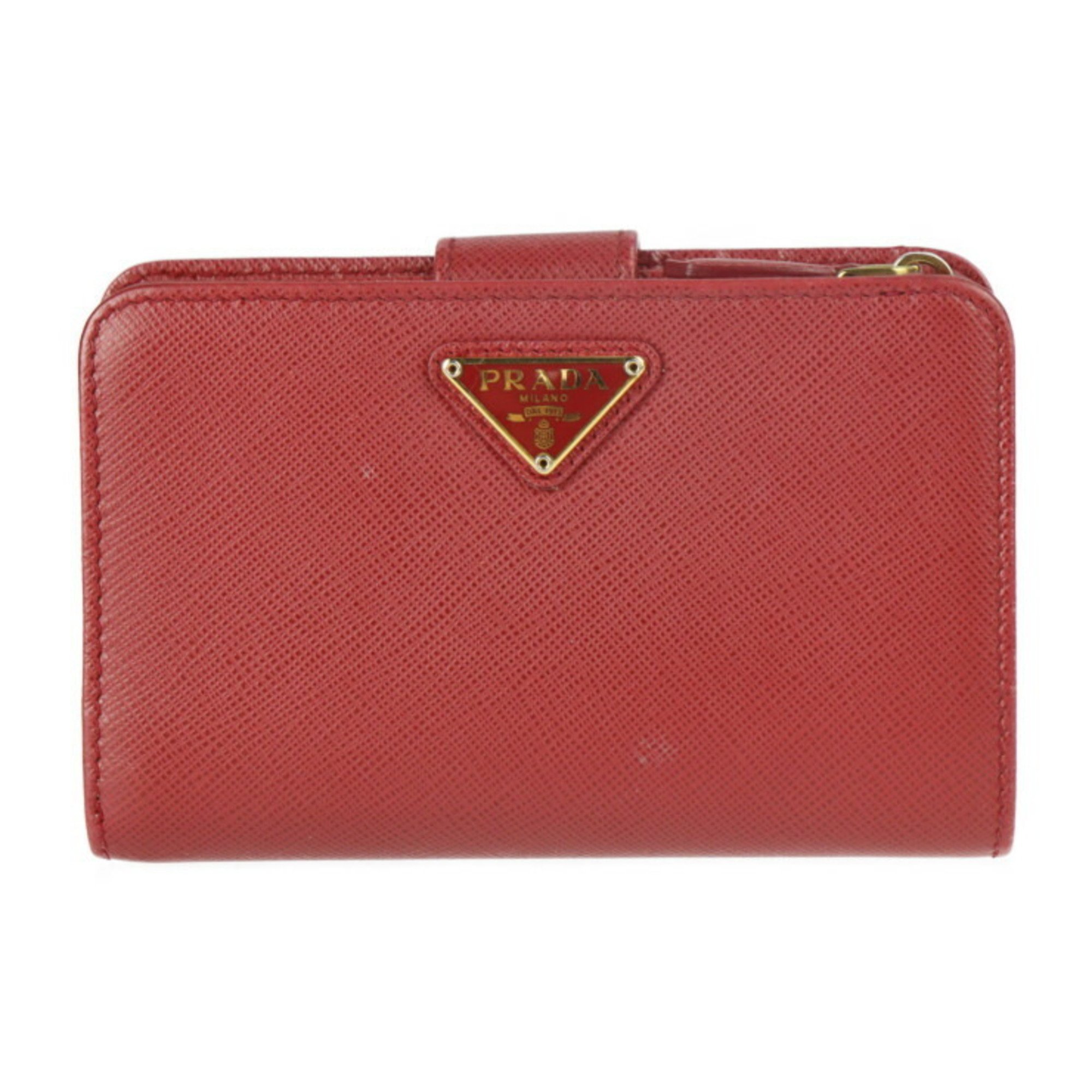 PRADA Prada Saffiano folio wallet 1ML225 leather FUOCO red system gold metal fittings L-shaped fastener