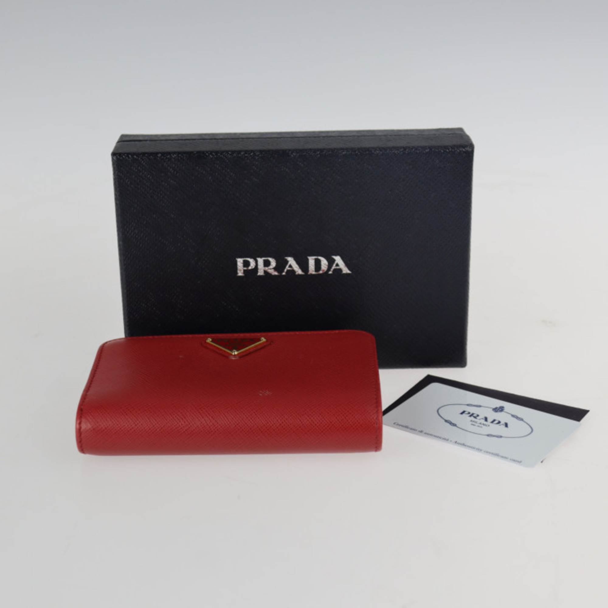 PRADA Prada Saffiano folio wallet 1ML225 leather FUOCO red system gold metal fittings L-shaped fastener