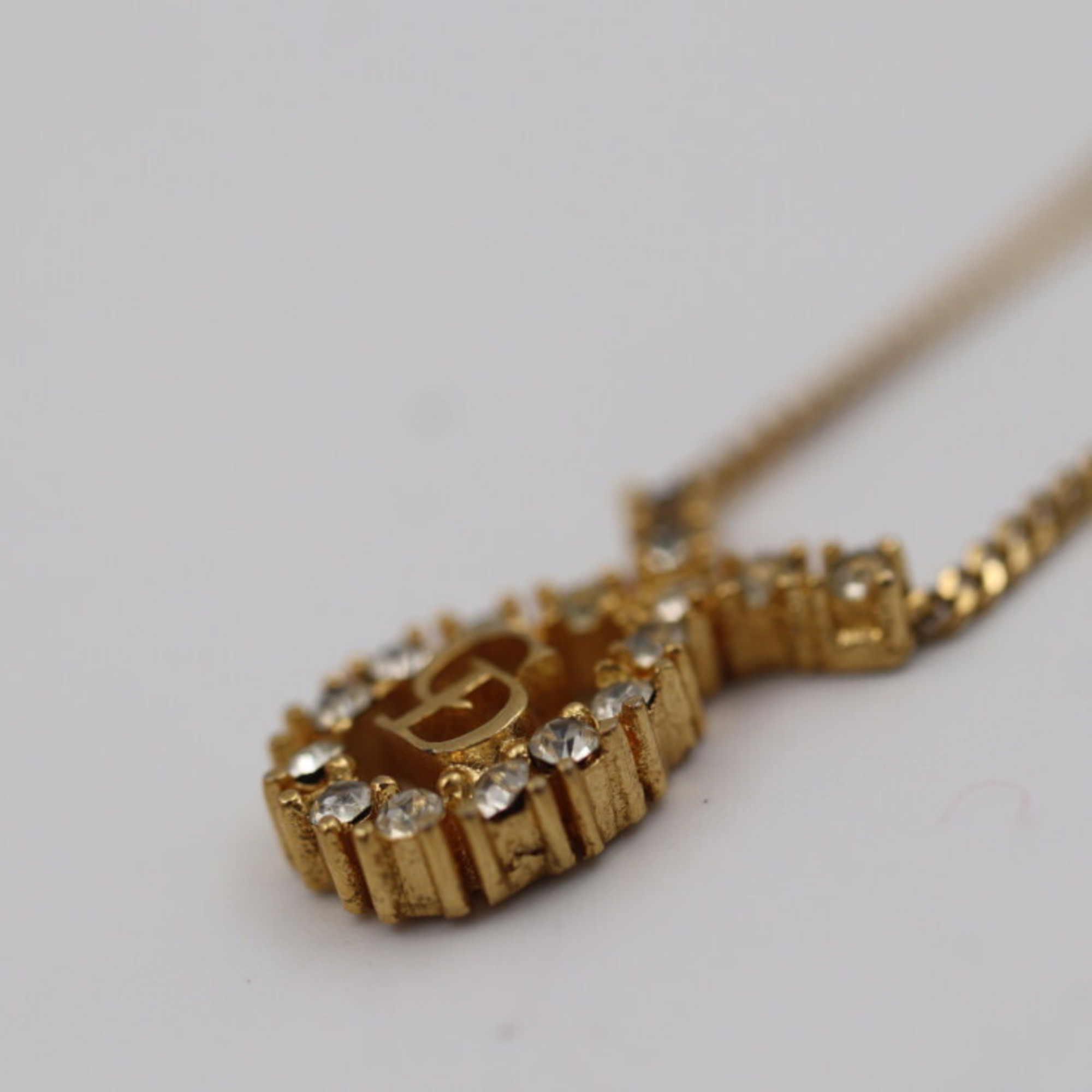 Christian Dior necklace metal rhinestone gold CD logo