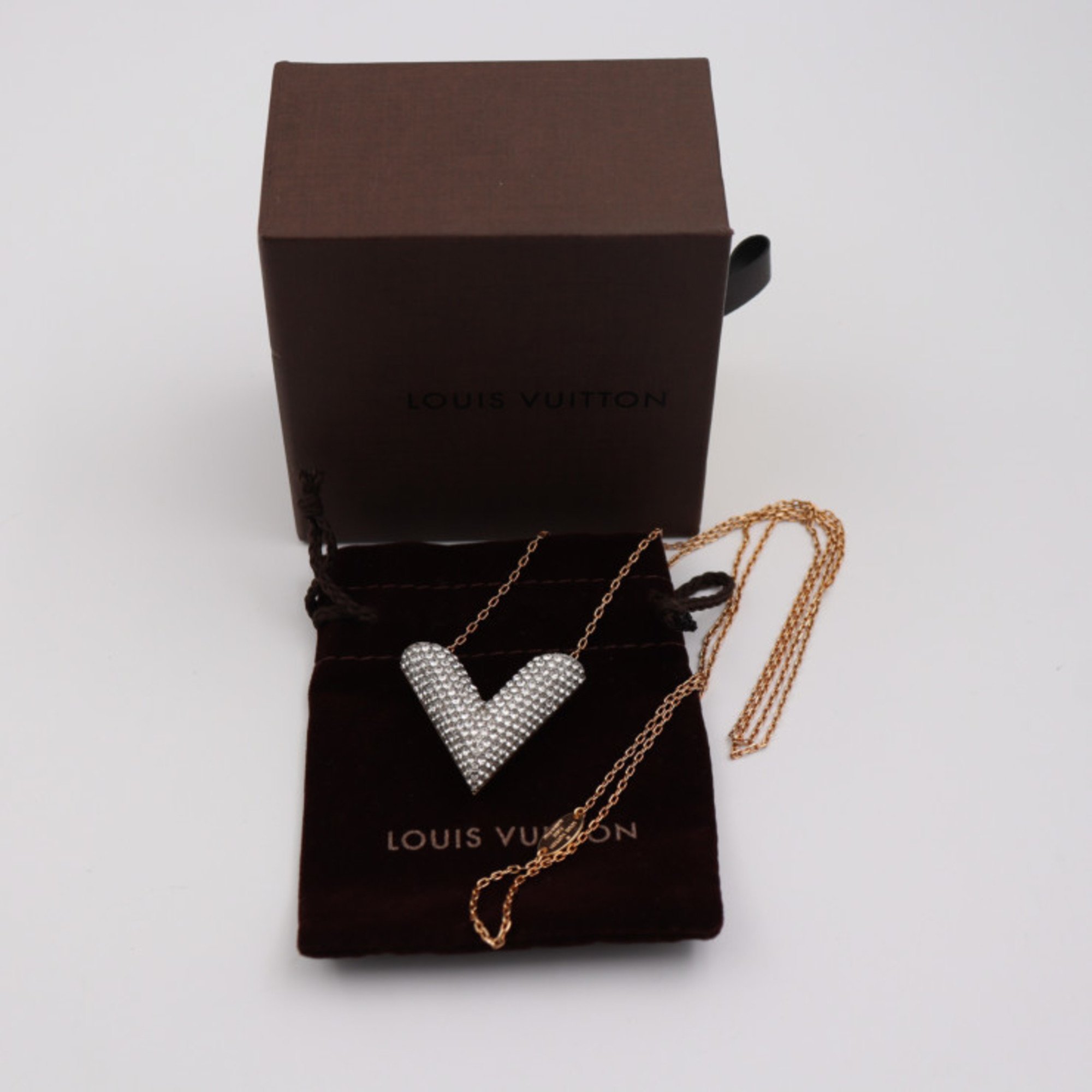 LOUIS VUITTON Louis Vuitton essential V necklace M68156 metal rhinestone pink gold silver pendant