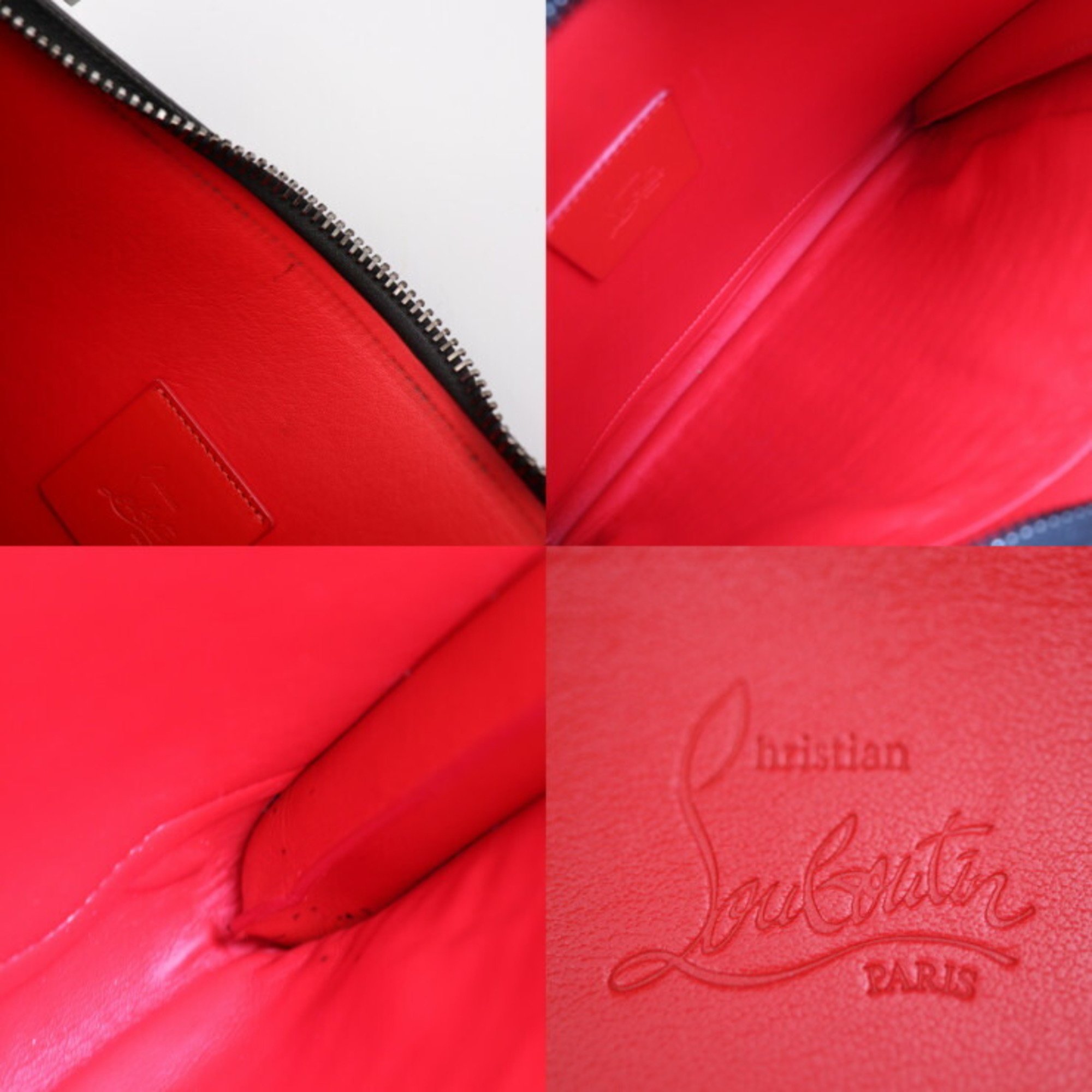 Christian Louboutin SKYPOUCH Sky Pouch Shoulder Bag 1185130 Calf Leather Black Red 2WAY Second Clutch Spike Studs