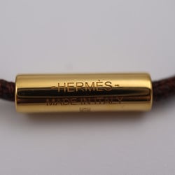 HERMES Hermes Medor Collie de Cyan Necklace Wood Leather Black Brown Gold Metal Fittings Round Pendant