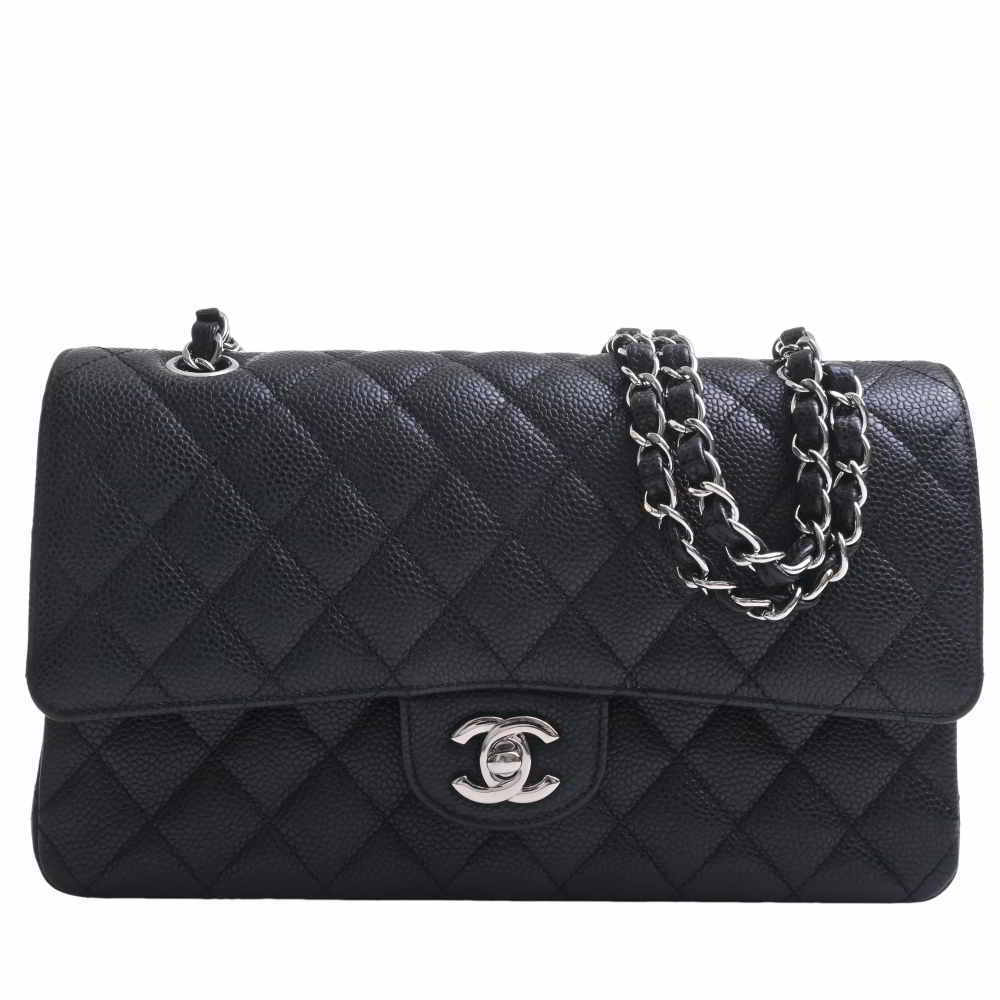 CHANEL Chanel Caviar Skin Matelasse Coco Mark W Flap Chain Shoulder Bag  A01112 Black