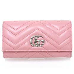 GUCCI Gucci GG Marmont Continental Wallet Bifold Long Double G Chevron Quilted Leather 443436 Pink Silver Hardware