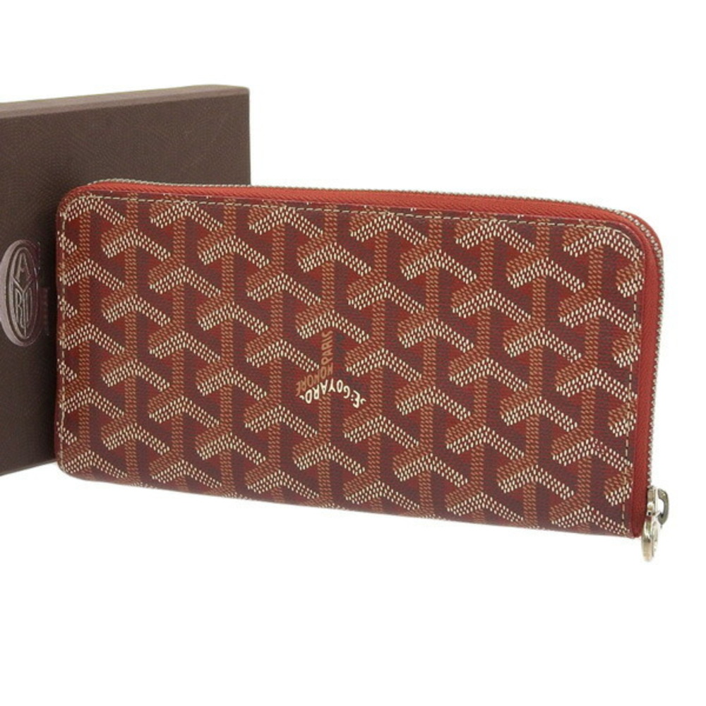 Goyard Leather Matignon Herringbone Round Long Wallet APMZIPGM Red