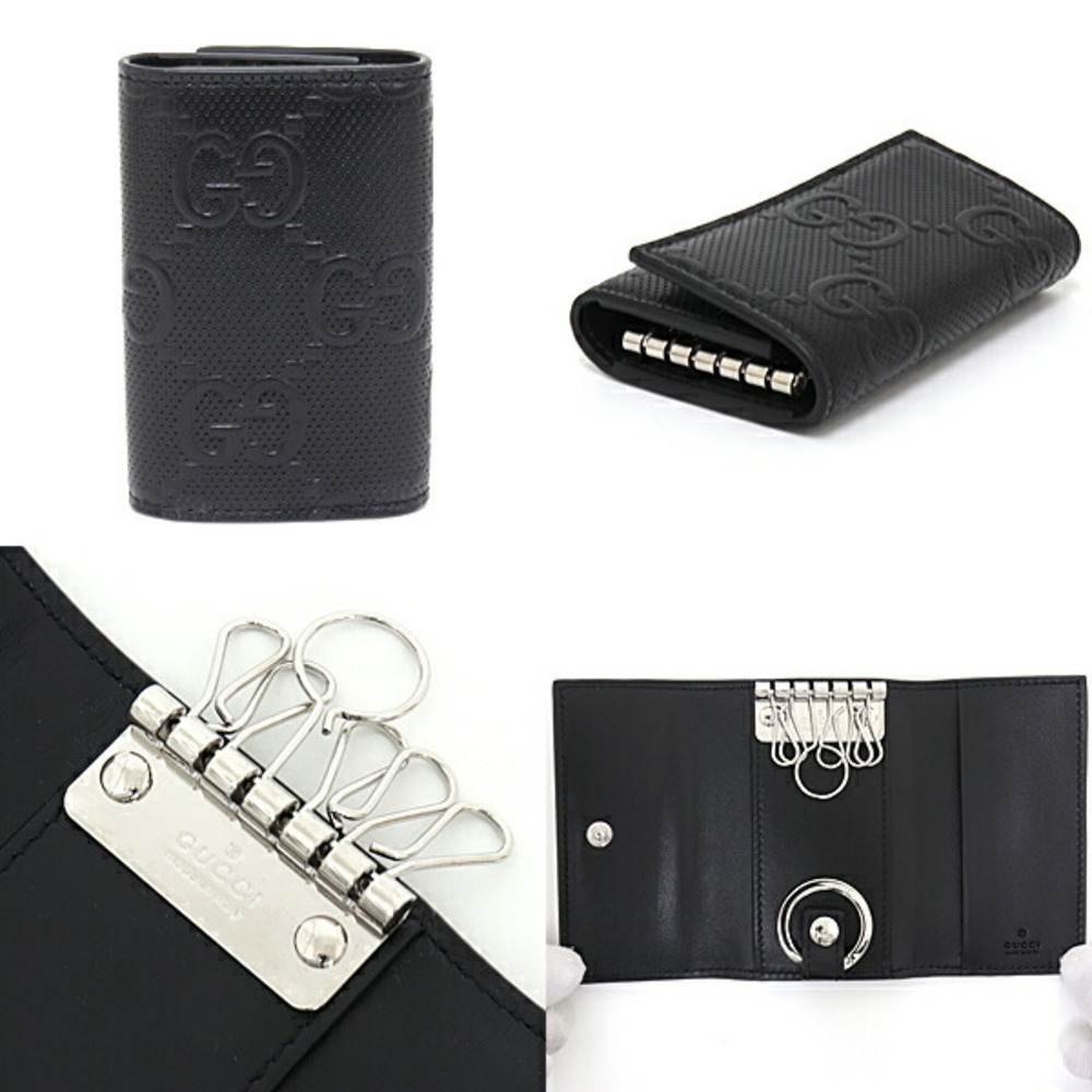 GG embossed key case in black leather