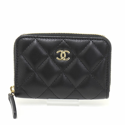 CHANEL Classic zip coin purse compact wallet AP0216 Caviar Skin Black Used  GHW