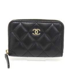 CHANEL Lambskin Quilted Zip Card Holder Black 238184