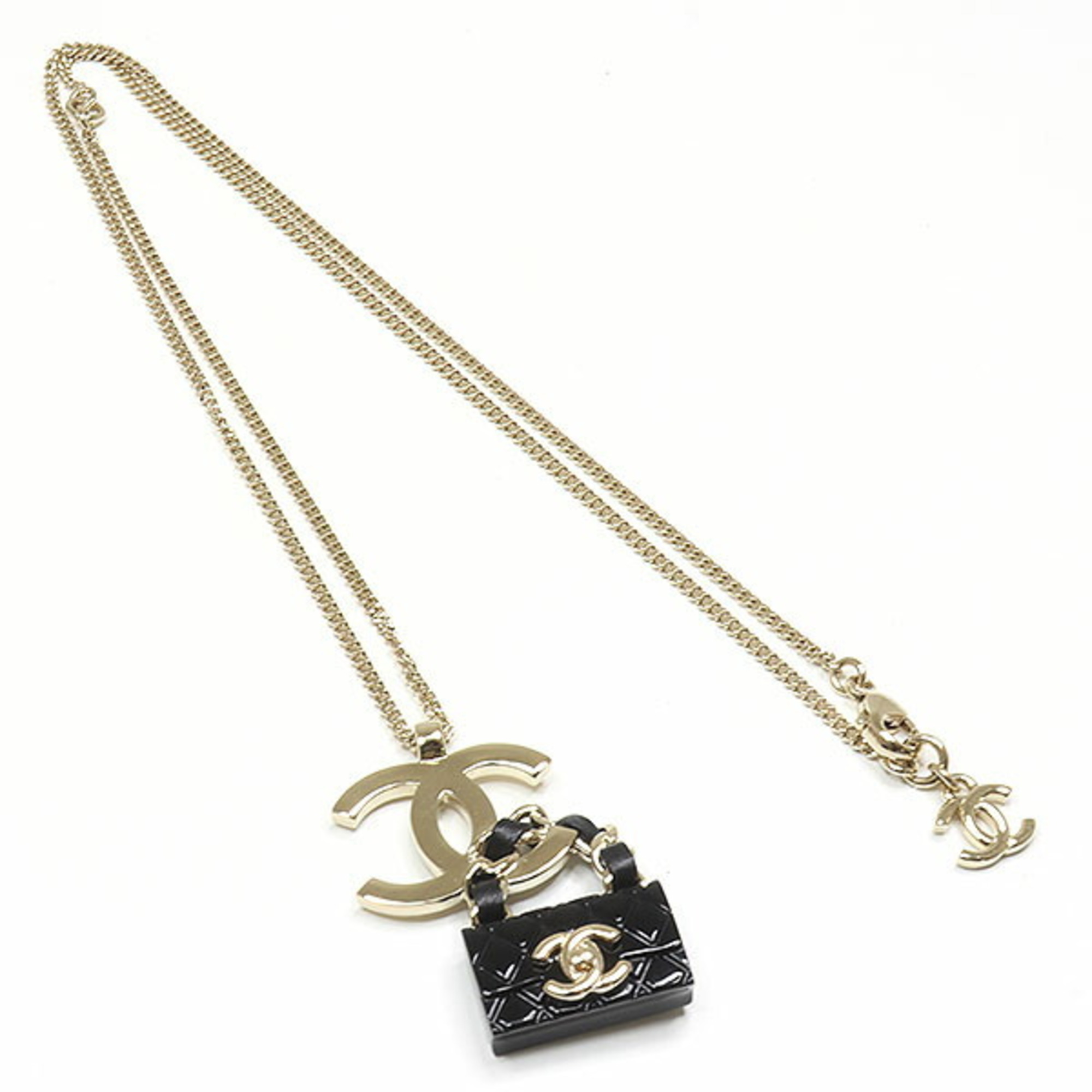 Chanel CHANEL Back Motif Pendant Necklace Metal/Resin Light Gold/Black 42/59cm B23C Cocomark Matrasse Bag Costume Jewelry