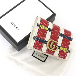 GUCCI Gucci GG Marmont card case with coin and banknote compartment compact wallet bi-fold mini quilted leather belt pattern 466492 white red antique gold metal fittings