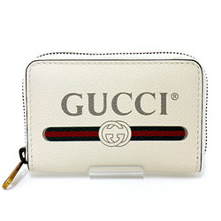 GUCCI Gucci Round Zipper Coin Case Logo Print Card Interlocking G Purse Leather 496319 White Antique Gold Hardware