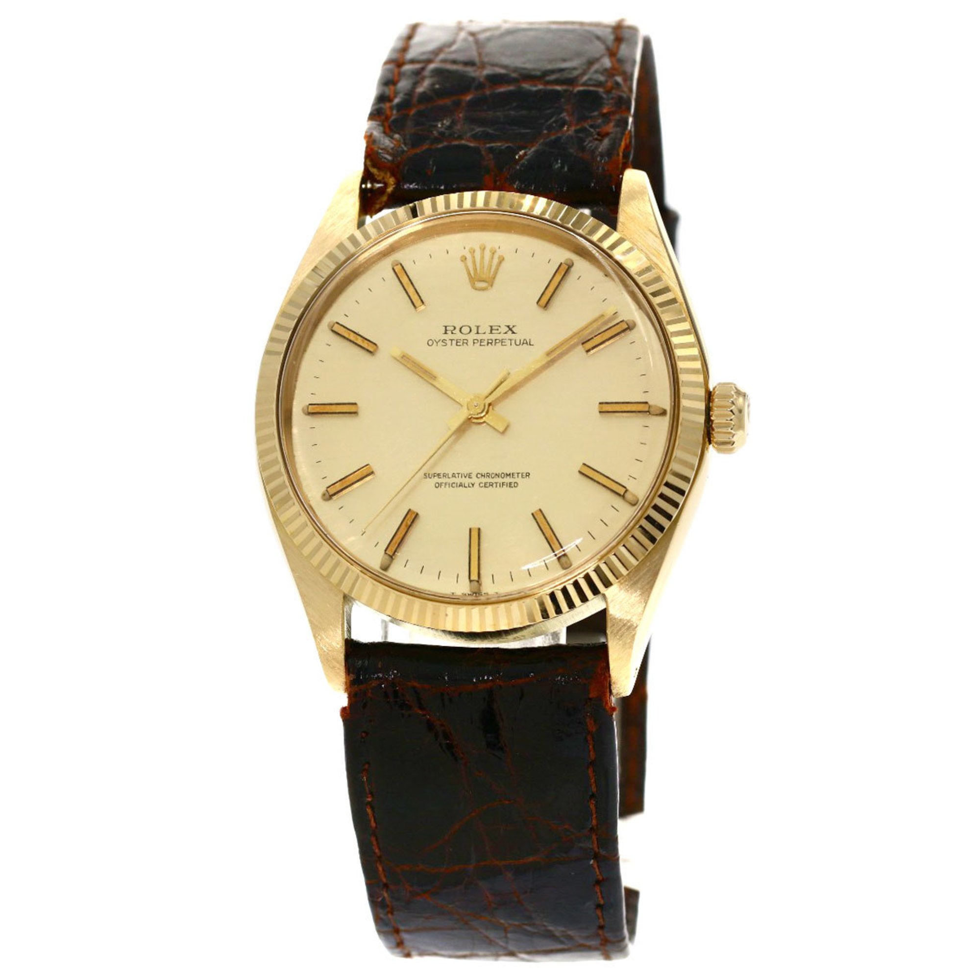 Rolex 1005 Oyster Perpetual 1968 Watch K18 Yellow Gold Leather