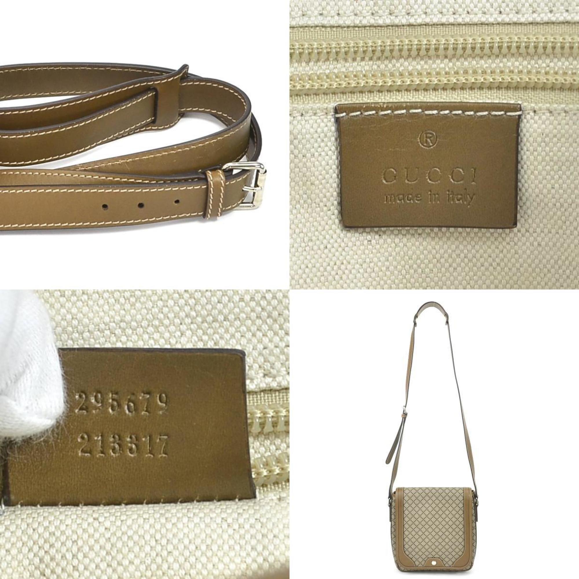 Gucci GUCCI Crossbody Shoulder Bag Diamante PVC/Leather Beige/Brown Silver Unisex 295679