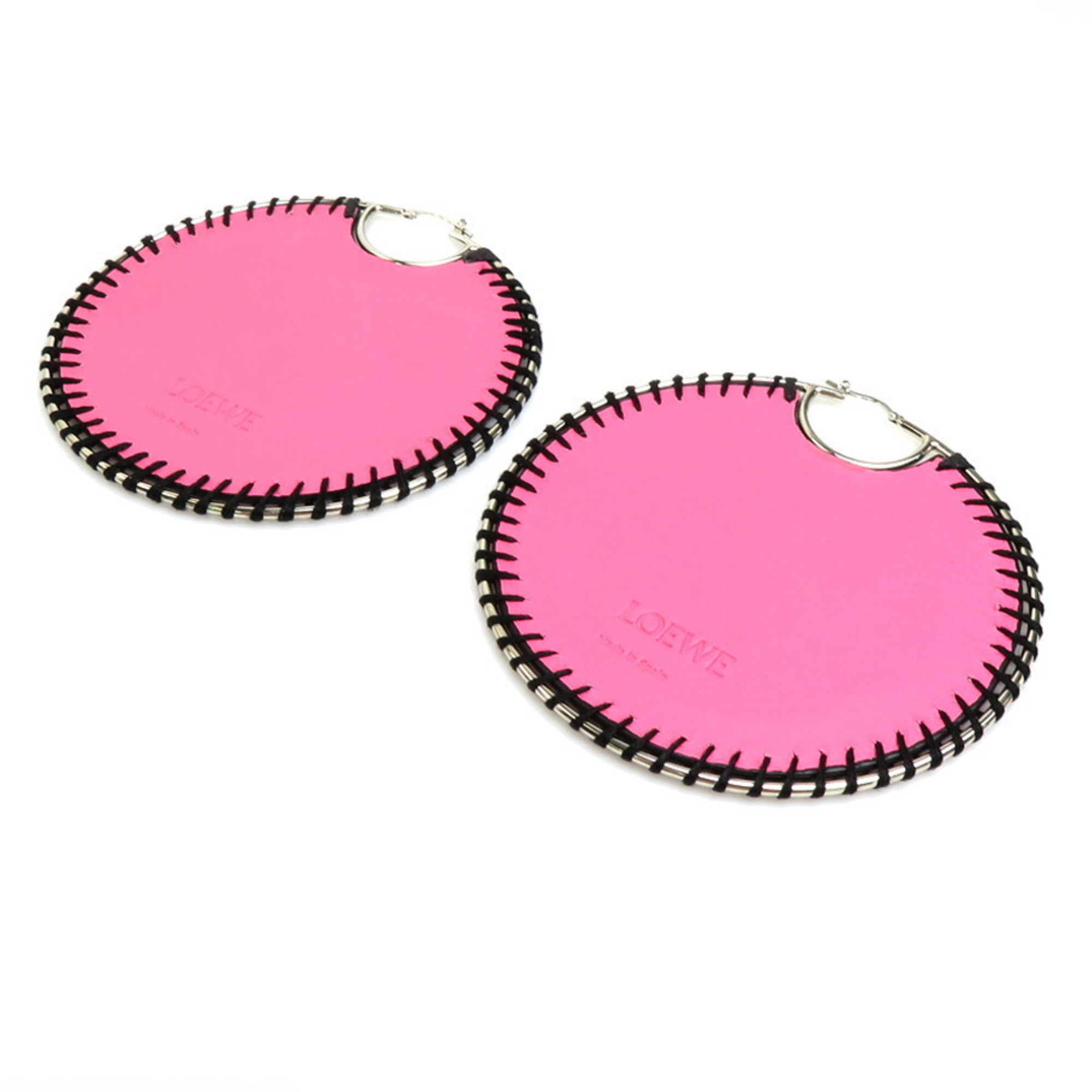 Loewe LOEWE Earrings Leather/Metal Pink x Black Women's