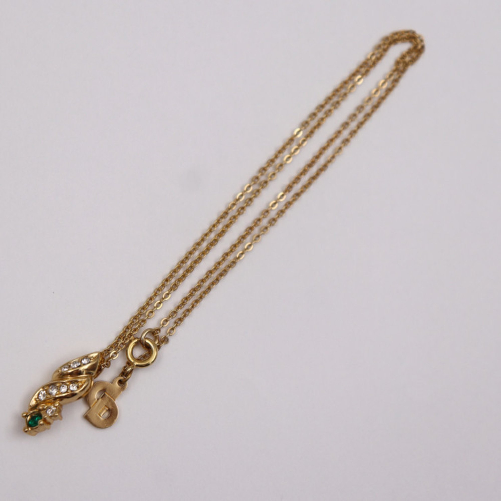 Christian Dior necklace metal rhinestone gold CD logo color stone