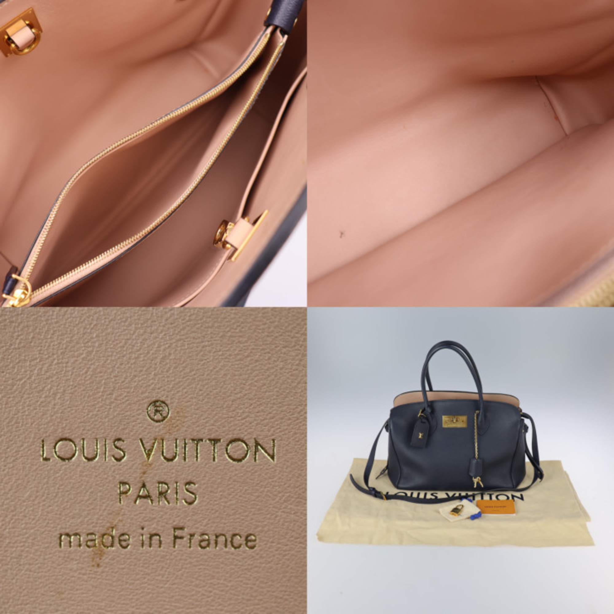 LOUIS VUITTON Louis Vuitton Mira MM Handbag M53948 Taurillon Leather Blue Marine 2WAY Gold Hardware