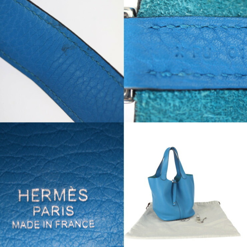 HERMES Picotin Lock 22 MM Taurillon Clemence Leather Tote Bag Blue