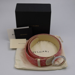 BVLGARI Bulgari logo mania belt size 105/42 canvas leather pink ivory silver hardware buckle
