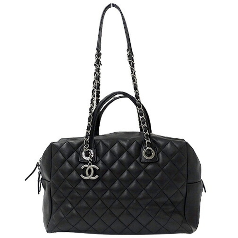Chanel Vintage Chanel Black Leather & Quilted Cotton 2 Way Bag