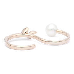 Polished TASAKI Kugel Ring Diamond Pearl 18K Pink Gold Double Finger BF560649