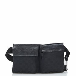 Gucci GG Canvas Body Bag Waist Shoulder 28566 Black Leather Ladies GUCCI