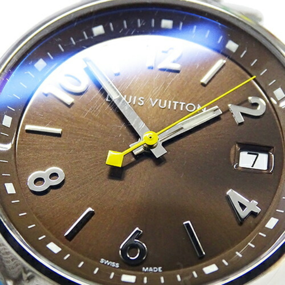 Louis Vuitton LOUIS VUITTON Watch Women's Tambour Date Quartz Stainless  Steel SS Leather Q1311 Silver Brown Polished