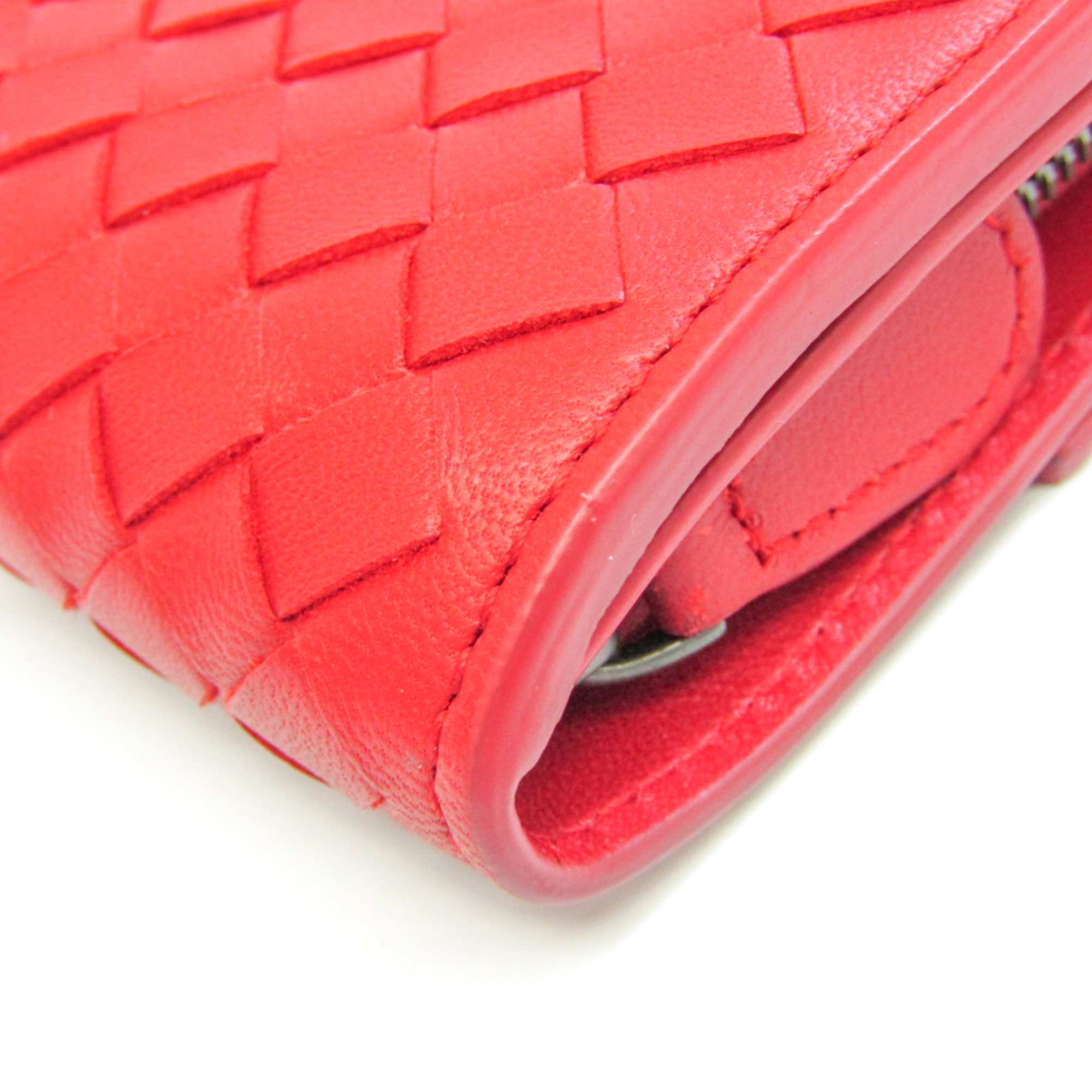 Bottega Veneta Intrecciato Men,Women Leather Long Wallet (bi-fold) Red Color