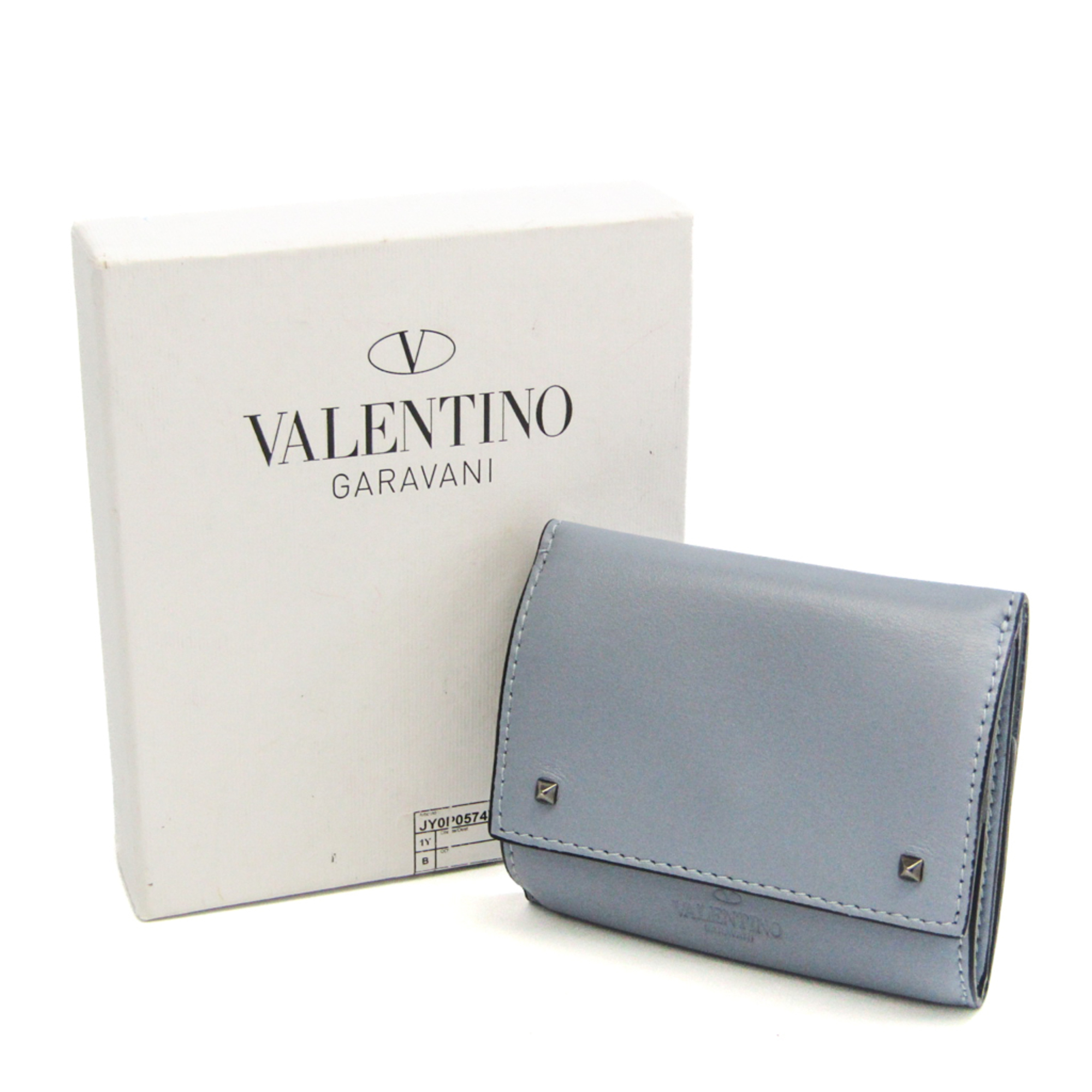 Valentino Men,Women Leather Wallet (tri-fold) Light Blue Gray