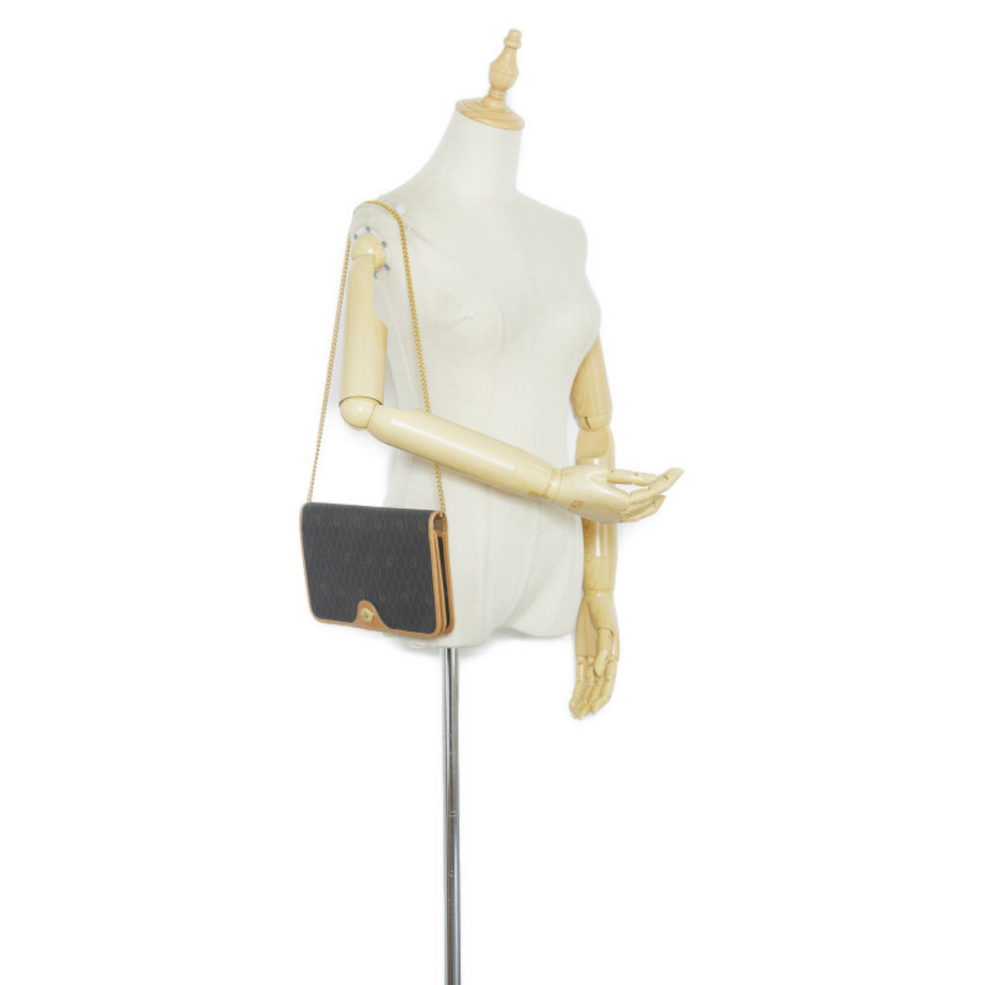 Christian Dior Dior Honeycomb Chain Shoulder Bag Black Brown PVC Leather Ladies