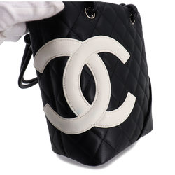 Chanel CHANEL cambon line small tote bag leather black white A25166 vintage  Cambon Line Small Tote Bag
