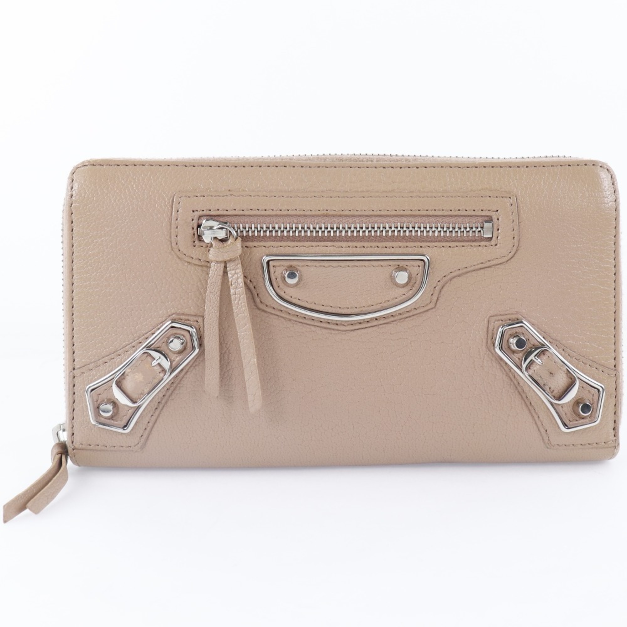 BALENCIAGA Balenciaga Classic Continental Zip 390187 Goatskin Beige Women's Long Wallet