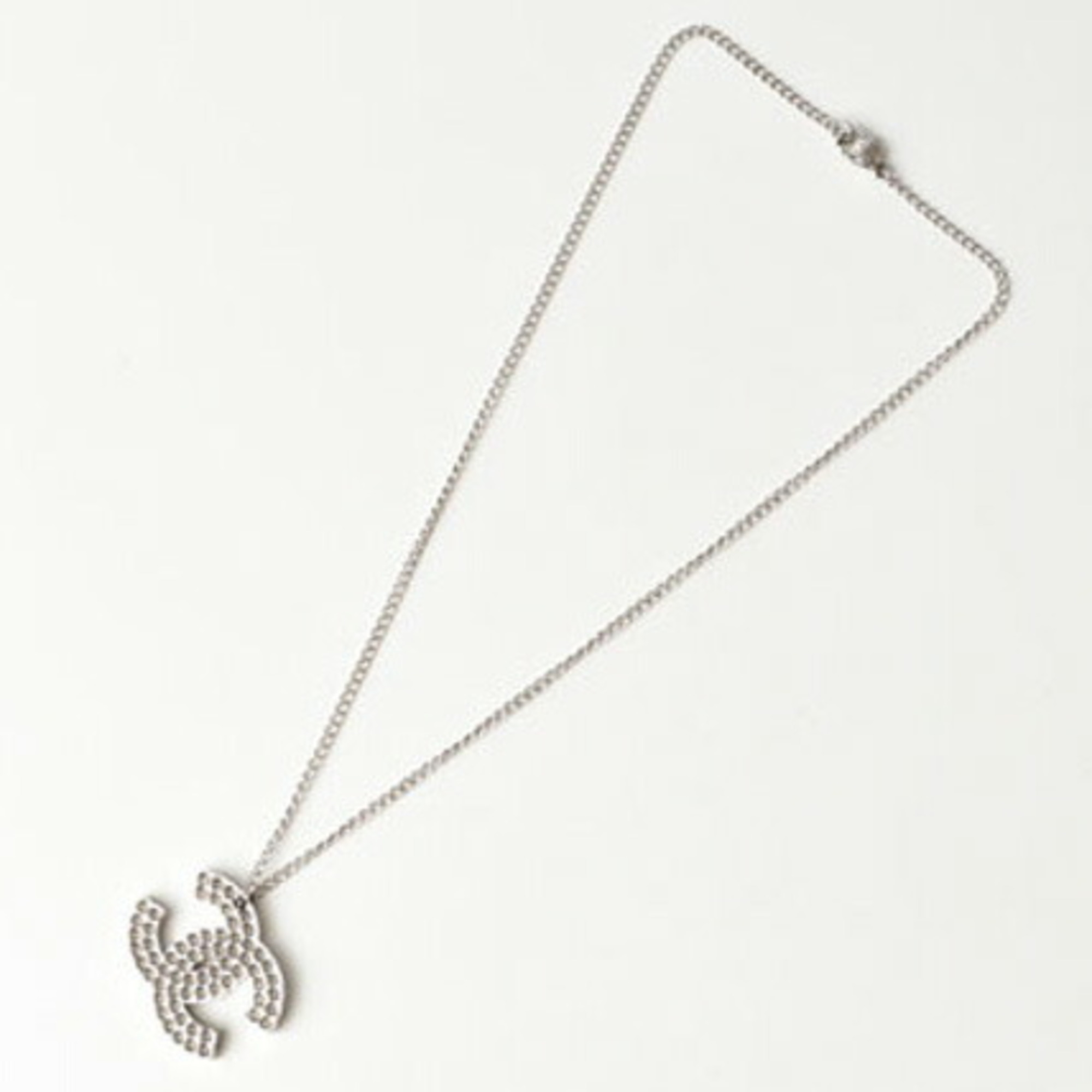 Chanel necklace pendant CHANEL here mark CC studs black silver