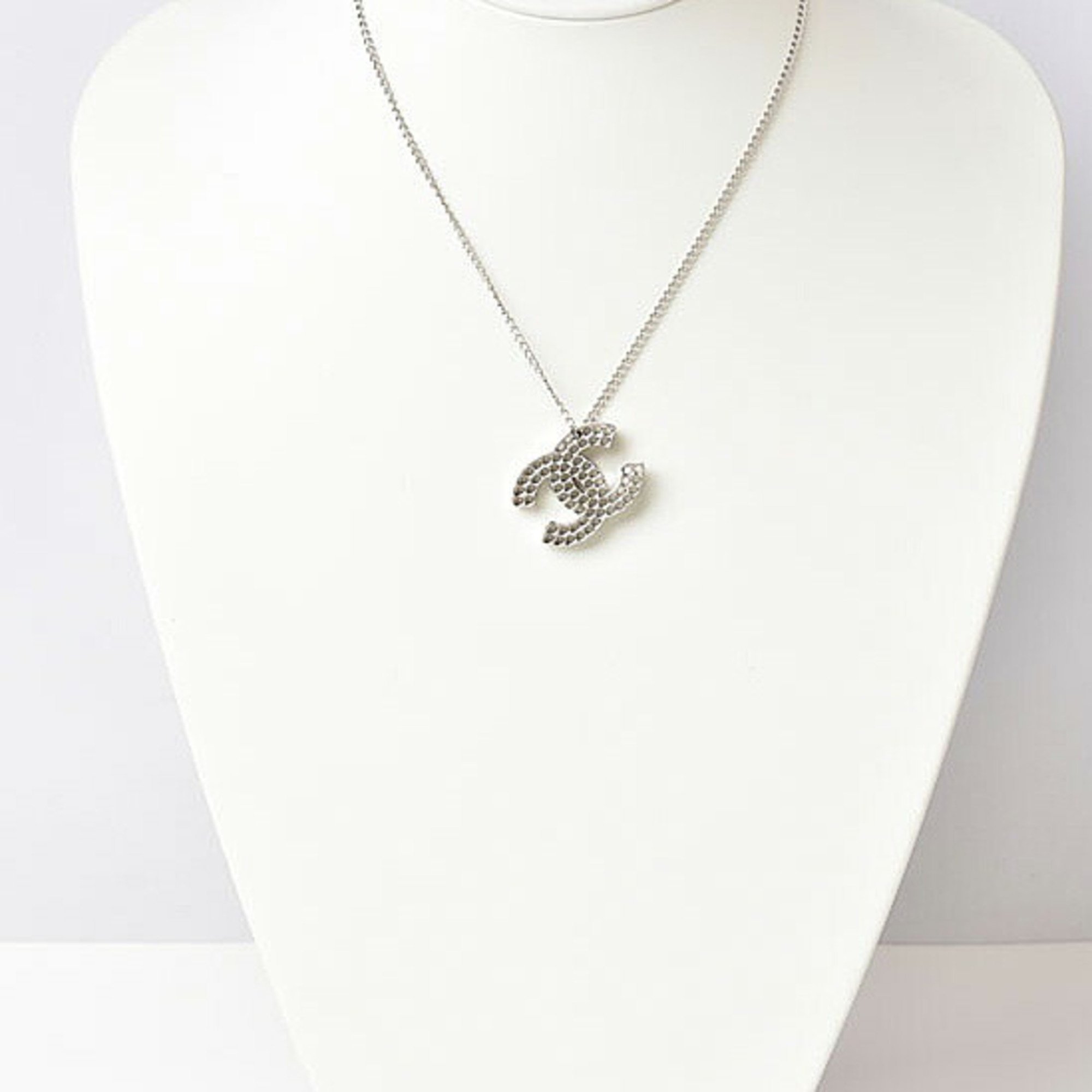 Chanel necklace pendant CHANEL here mark CC studs black silver