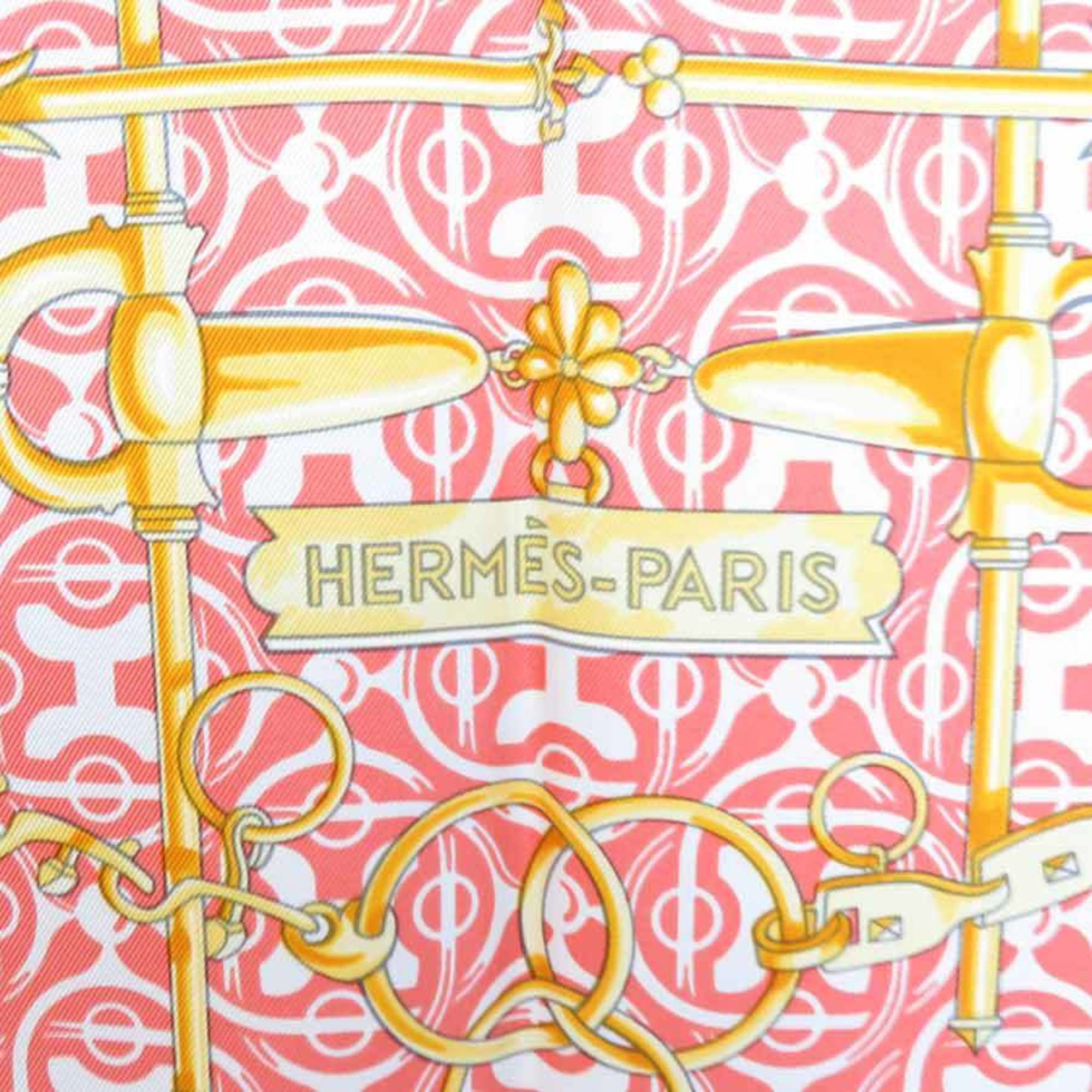 Hermes HERMES Scarf Carre 90 MORS et GOURMETTES Horse Bit and Chain Silk Gray x Orange Multicolor Unisex