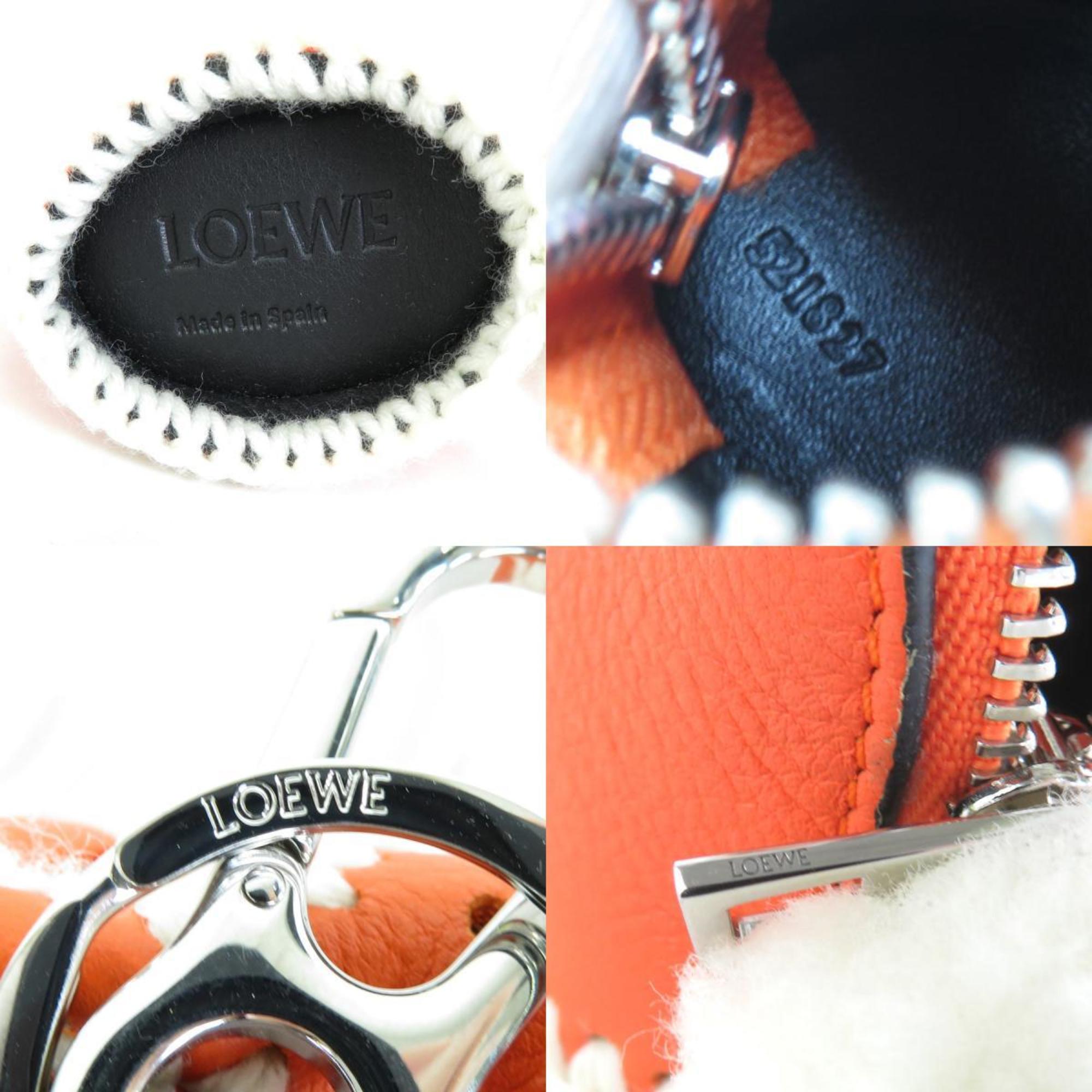 Loewe LOEWE Charm Coin Case Bunny Macrame Leather/Wool/Metal Orange/White/Silver Women's
