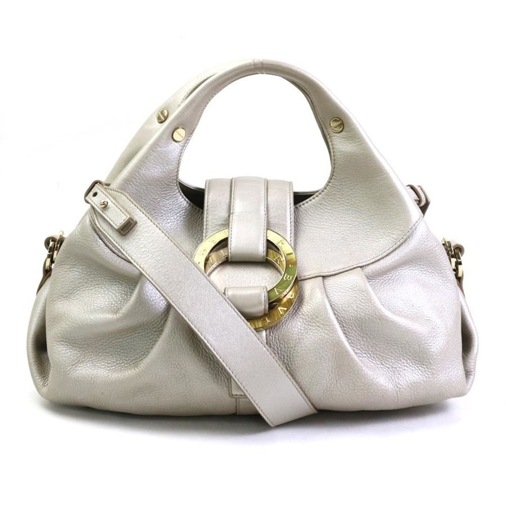 Bvlgari BVLGARI handbag shoulder bag Chandra leather pearl gray gold ladies