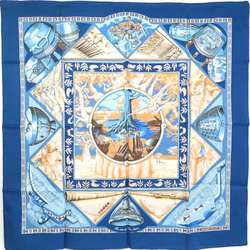 Hermes HERMES Scarf Carre 90 Au Son du Tam According to the sound of silk blue system unisex