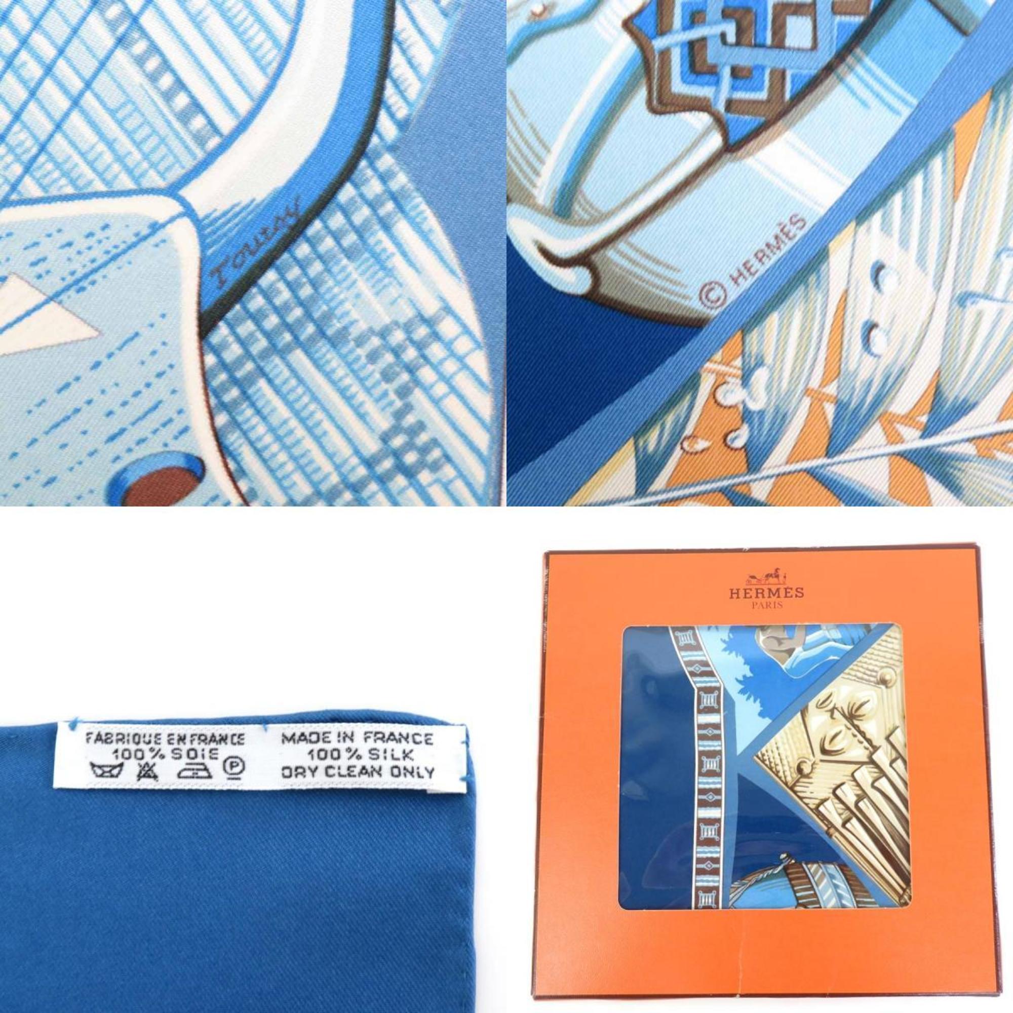 Hermes HERMES Scarf Carre 90 Au Son du Tam According to the sound of silk blue system unisex