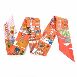 Hermes HERMES Scarf Twilly Silk Orange Unisex