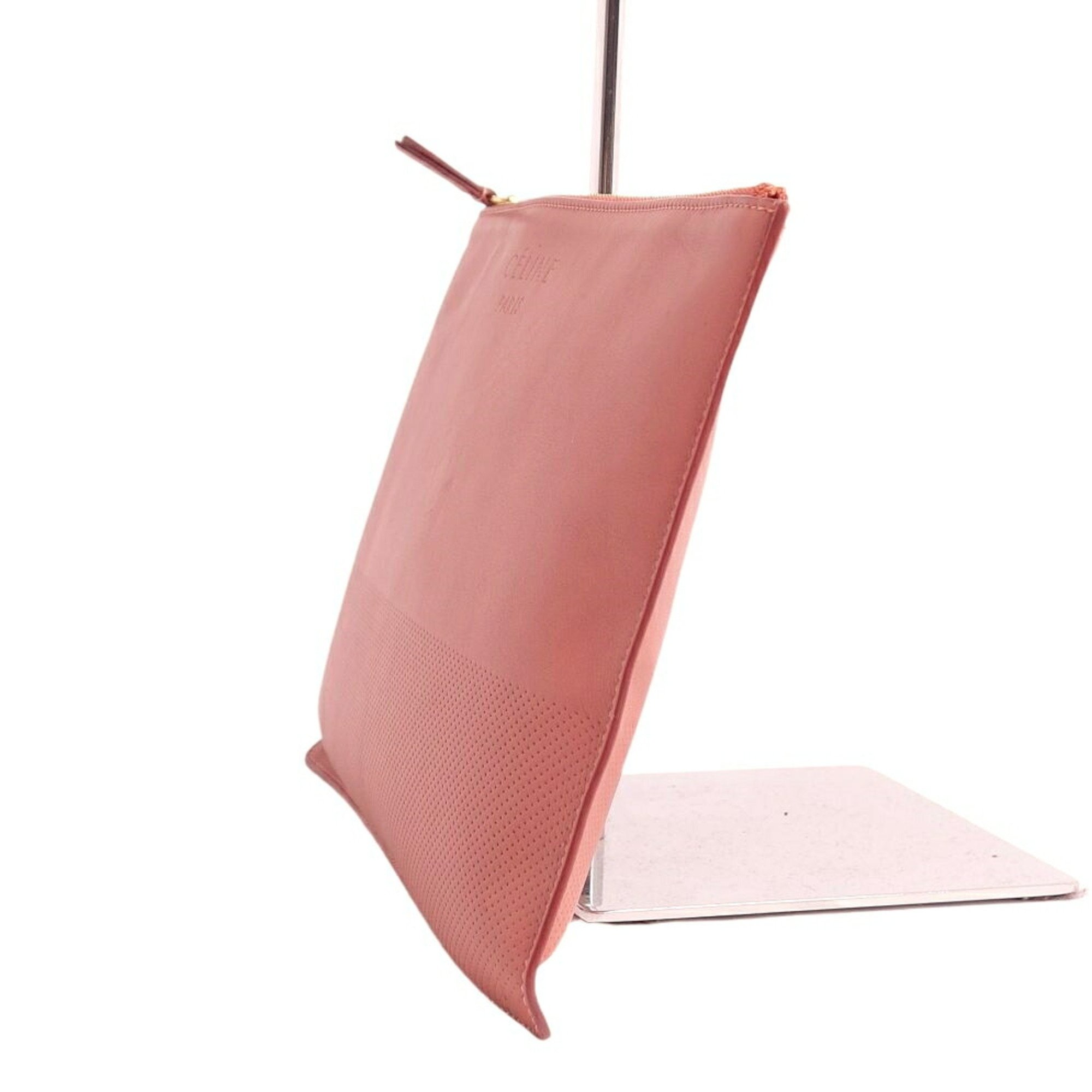 Celine CELINE Bag Clutch Phoebe Period Pouch Calf Leather Women's Pink
