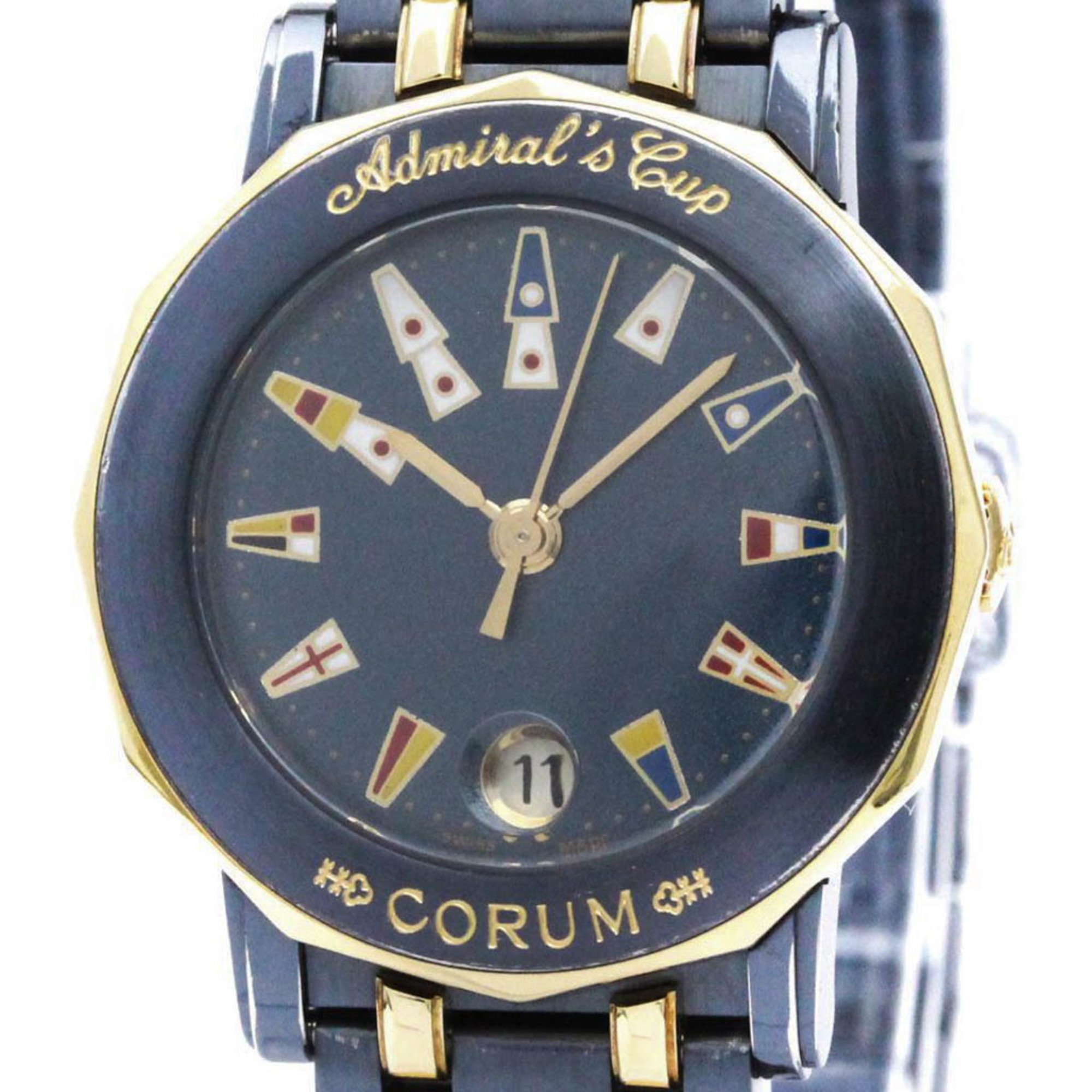 Polished CORUM Admirals Cup 18K Gold Steel Ladies Watch 39.130.31 BF560292