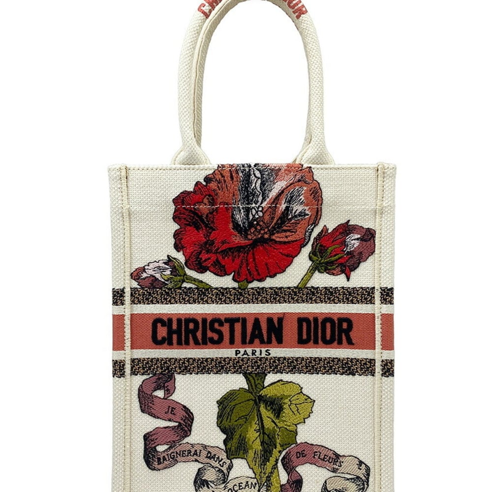 Christian Dior Book Tote Small Vertical Canvas Flower Multicolor Beige Bag